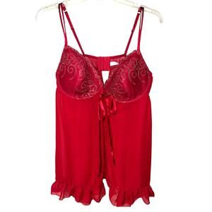 Cacique Lane Bryant Lingerie 3X Babydoll Plunge Red Nightgown Underwire 22W 24W